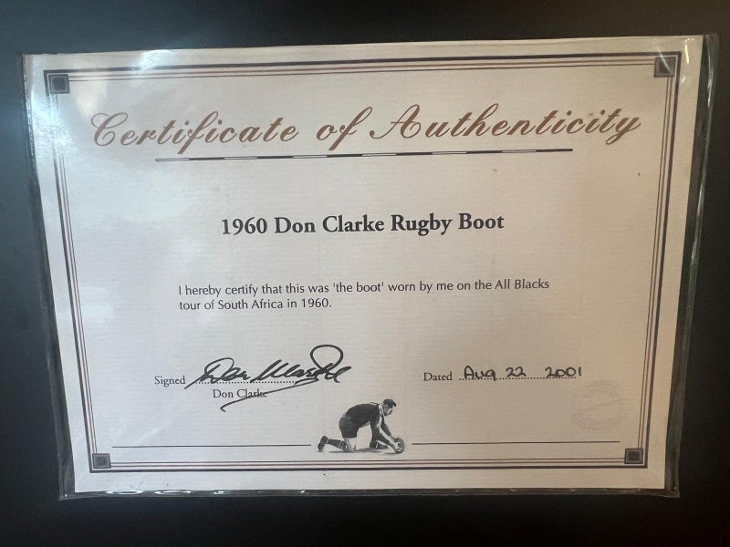 Don Clarkes signed worn boot (a portion of sale will go to Stanhope School)63617476463489113