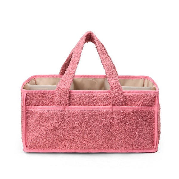 Elosung Pink Large Plush Nappy Caddy Organiser - Portable Diaper Storage Bin & N Carousel 1