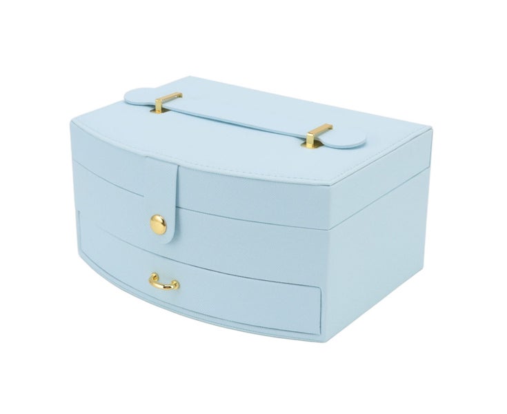 Travel Jewelry Case Portable 2 Layers PU Leather Jewelry Storage Holder Box w Carousel 2