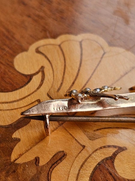 Victorian 9ct Gold Swallows & Seed Pearls Brooch 1.36gm63617473874689114