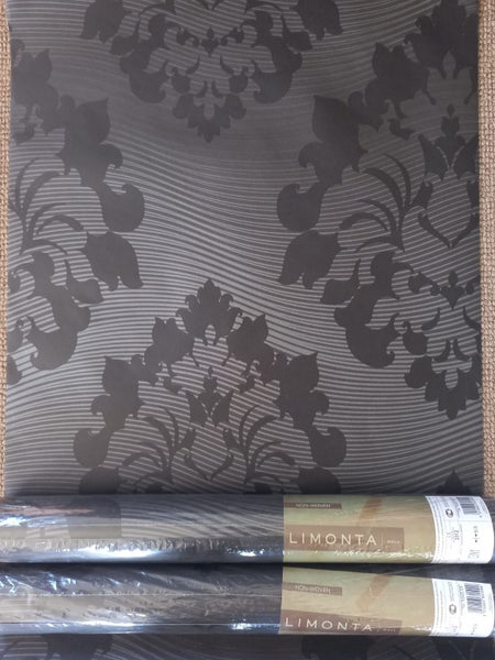 Wallpaper. Contemporary Damask - Black & Metallic Grey. #801 09 Carousel 1