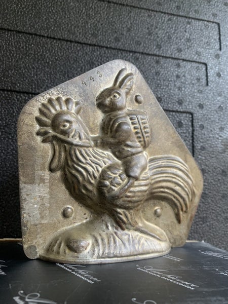 Antique Chocolate Candy Mould pre- 1930 Easter Rabbit Jockey on Rooster Hen Carousel 2