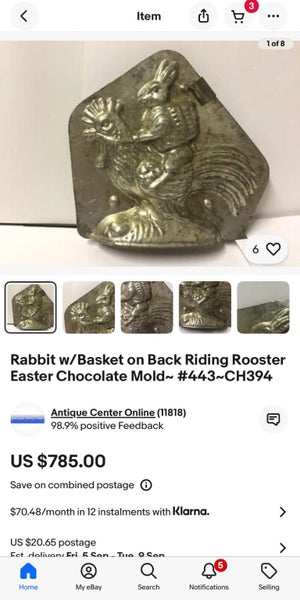 Antique Chocolate Candy Mould pre- 1930 Easter Rabbit Jockey on Rooster Hen Carousel 17