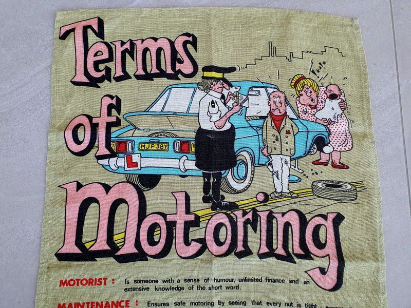 Vintage Linen Tea Towel - Terms of Motoring - Fathers Day! Carousel 2
