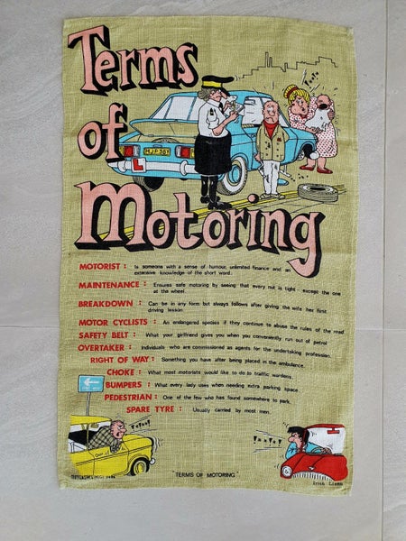 Vintage Linen Tea Towel - Terms of Motoring - Fathers Day! Carousel 1