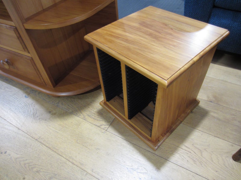 Pair of Rimu Speaker Stands with CD Storage Carousel 2