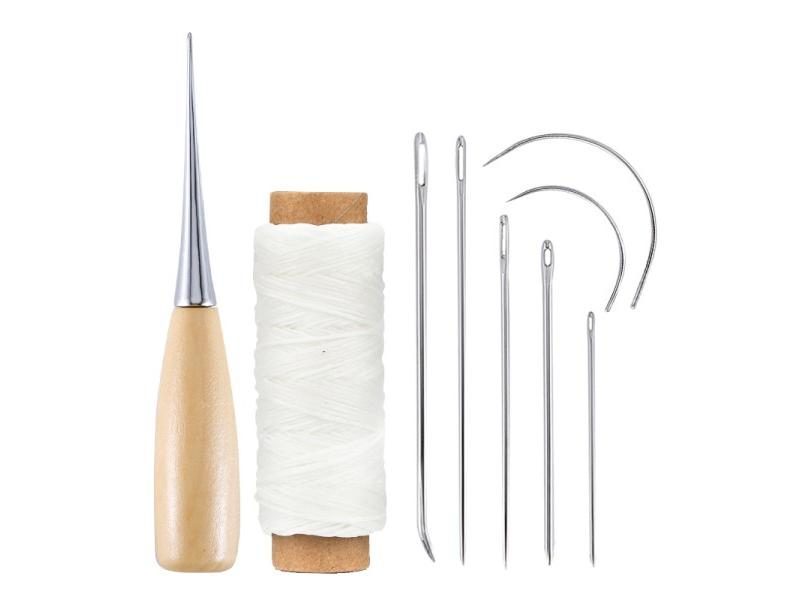 LMDZ Leather Sewing Kit With Waxed Thread Leather Needle Sewing Awl Thimble Carousel 1