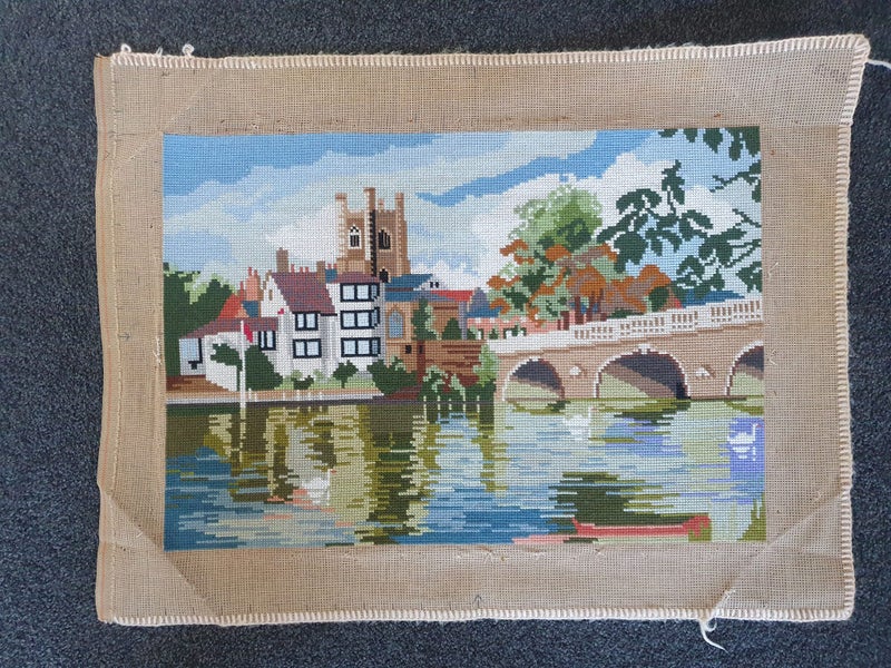 Completed Vintage Tapestry - English Village Henley on Thames Carousel 1