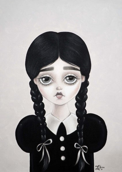 WEDNESDAY ADDAMS Art Doll Gothic Halloween Goth Girl Artwork - By Autumn Carousel 1