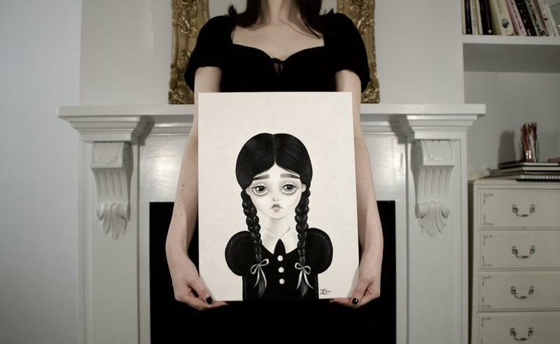 WEDNESDAY ADDAMS Art Doll Gothic Halloween Goth Girl Artwork - By Autumn Carousel 2