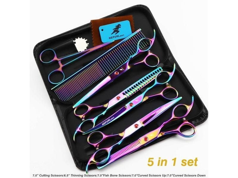 7.0 Inch 4PC Pet Grooming Scissors Set Straight Cut Teeth Cut Fish Bone Carousel 1