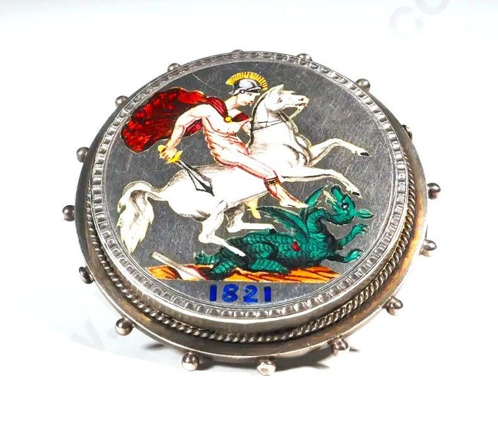 ESTATE MUSEUM STUNNING RARE KING GEORGE IIII ENAMELLED SILVER CROWN COIN BROOCH Carousel 1