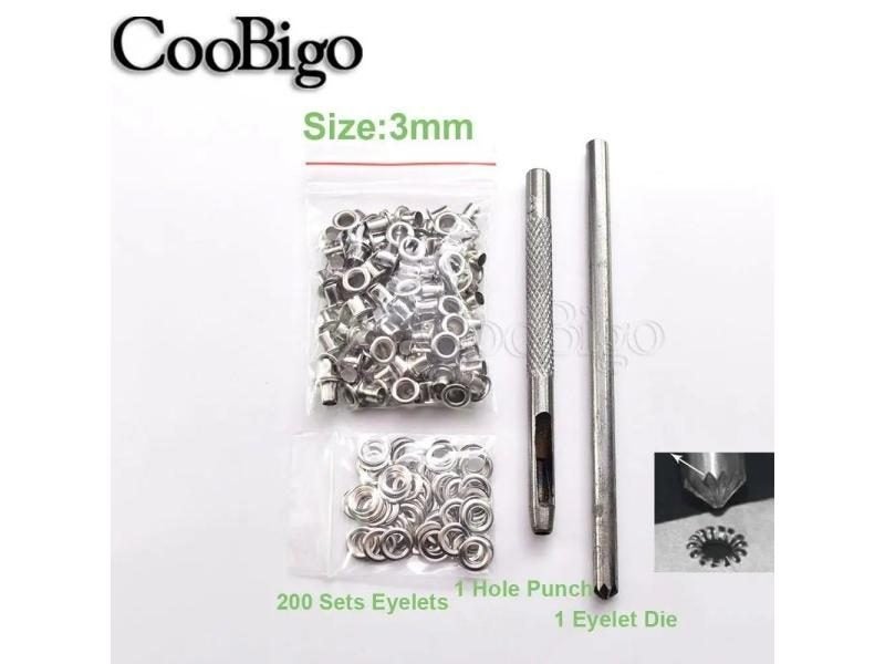 200sets Metal Eyelet Grommet Punch Installer Tool Set For Belt Clothes Canvas Carousel 1