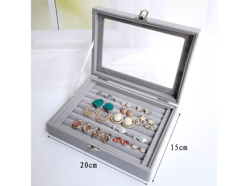 Velvet Glass Ring Earring Jewelry Display Organizer Box Tray Holder Storage Carousel 1