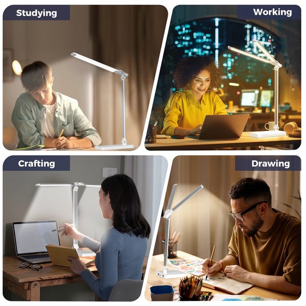 Emitto Desk Study Lamp LED Bedside Table Reading Light Foldable Dimmable USB Carousel 9