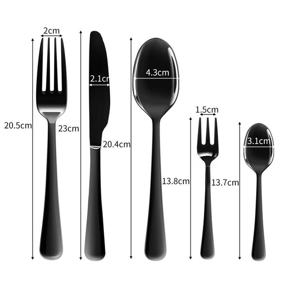 Toque Stainless-Steel Cutlery Set Travel Knife Fork Spoon Glossy Black 30Pcs Carousel 2
