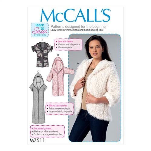 McCalls Pattern 7511 Misses' Open-Front Jackets with Shawl Collar and Hood Carousel 1
