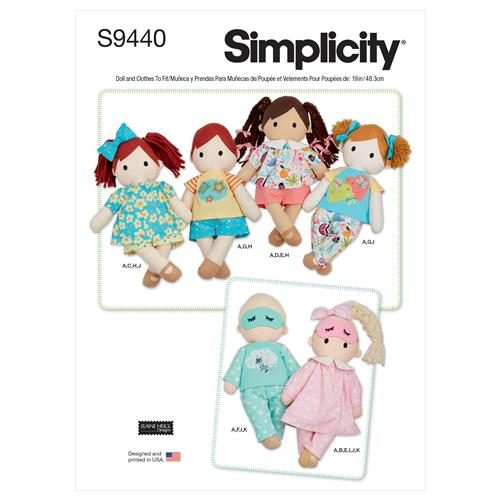 Simplicity Pattern 9440 Plush Dolls With Clothes OS (ONE SIZE) Carousel 1