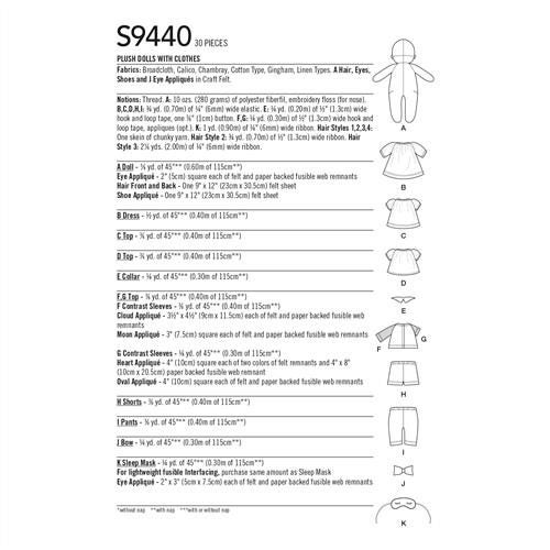 Simplicity Pattern 9440 Plush Dolls With Clothes OS (ONE SIZE) Carousel 2
