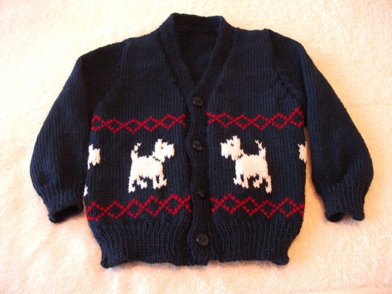 3 Month Old MERINO Cardy - Navy Blue with Dogs Carousel 1