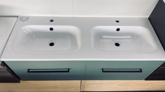 1200 CITI WALL HUNG 2 DRAW DOUBLE BASIN VANITY IN GREEN SLATE Carousel 1
