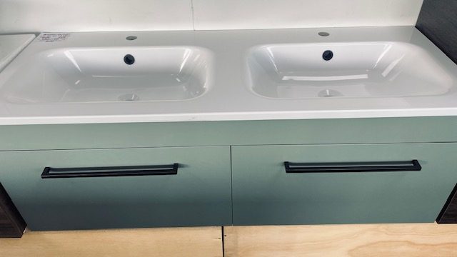 1200 CITI WALL HUNG 2 DRAW DOUBLE BASIN VANITY IN GREEN SLATE Carousel 2