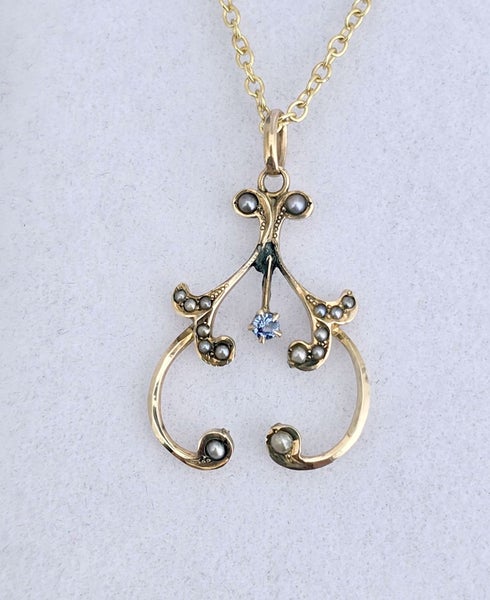 Art Nouveau Sapphire and natural pearl- 10ct gold Carousel 1