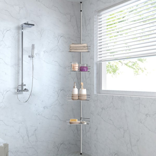 Sherwood Home Adjustable Telescopic 4 Tier Corner Shower Caddy Rack - Silver Carousel 2