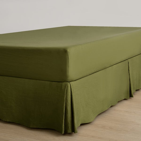 Dreamaker Superfine Washed Microfibre Pleated Valance Olive Super King Bed Carousel 1