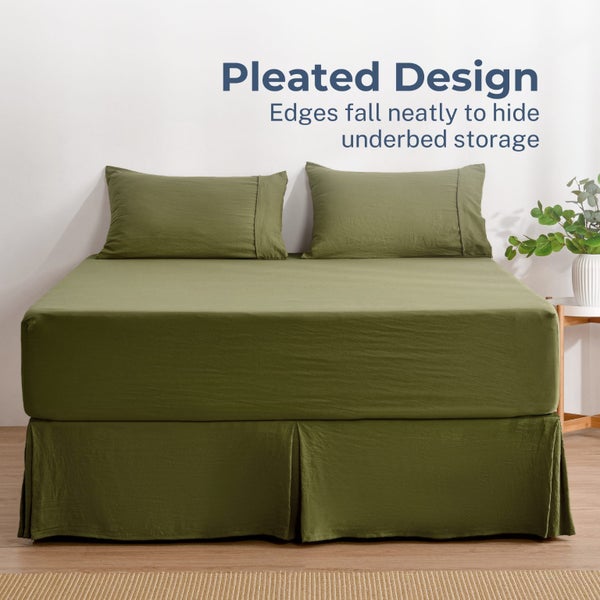 Dreamaker Superfine Washed Microfibre Pleated Valance Olive Super King Bed Carousel 2