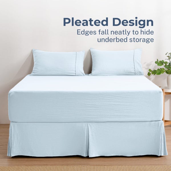 Dreamaker Superfine Washed Microfibre Pleated Valance Ice Blue Super King Bed Carousel 2