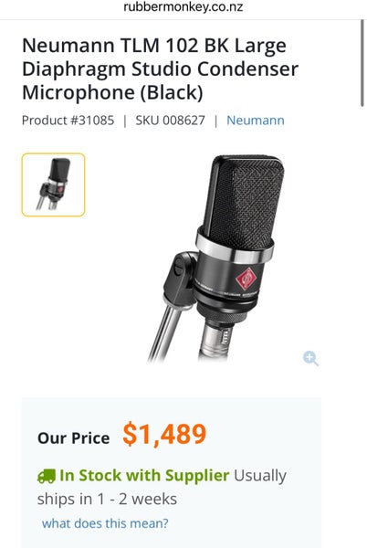 Neumann TLM 102 Large Diaphragm Studio Condenser Microphone (Black)63978616478849113