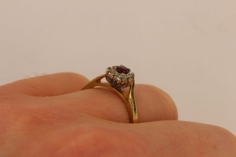 Vintage 9ct Ruby & Diamond ‘Halo’ ring Carousel 8
