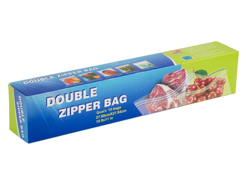 Double Zip Seal Sandwich Bag - 27.5cm x 27.5cm x 80mu - Pack of 15 Carousel 1