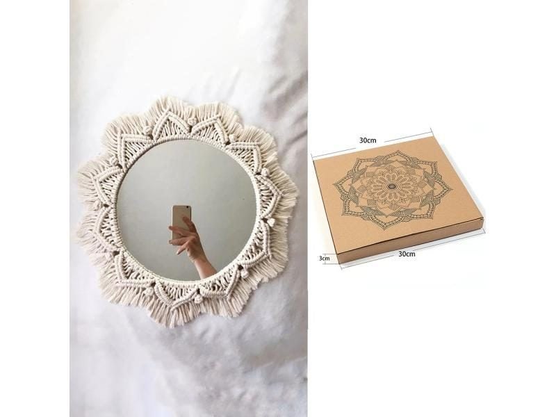 Boho Macrame Round Mirror Decorative Mirrors Aesthetic Room Decor Hanging Wall Carousel 1