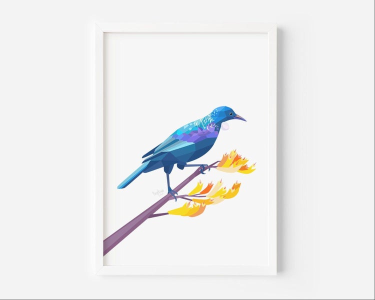 A3 Tui prints made by Tinykiwi | Minimal Art | NZ Artist | Bach Art Carousel 2