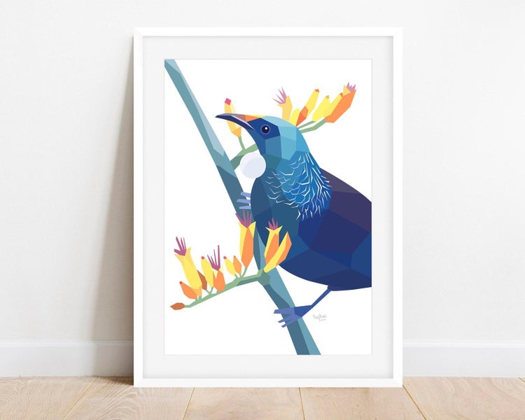 A3 Tui prints made by Tinykiwi | Minimal Art | NZ Artist | Bach Art Carousel 1