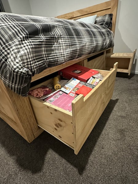 Large plywood bedbase with heaps of storage and side tables63617622516739111