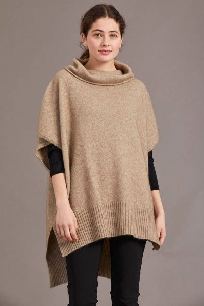 McDonald Possum Merino Step Hem Poncho-Mocha Carousel 1