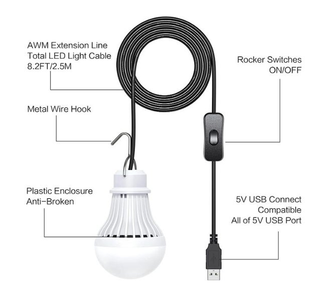 5W 5V USB LED Camping Light Bulb with Switch Carousel 2