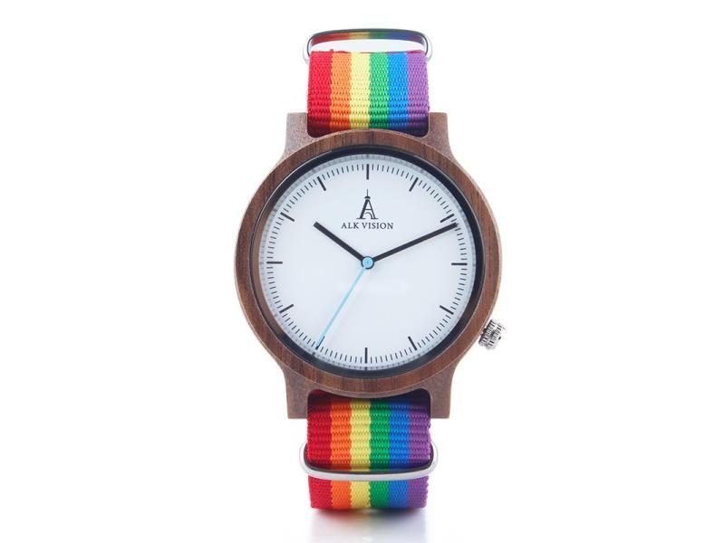 ALK Vision Pride Rainbow Top Wood Watches Brand Women Mens Wooden Watch Canvas Carousel 1
