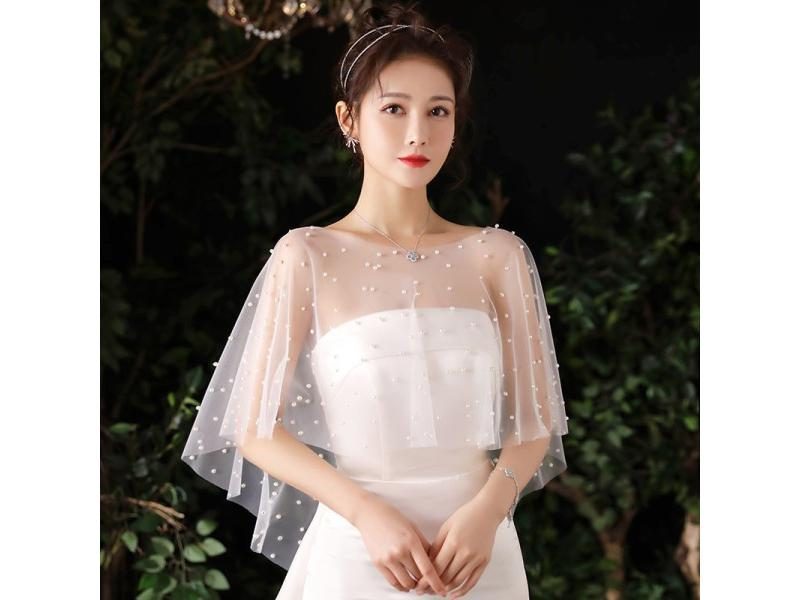 TOPQUEEN G27 DIY Luxury Capes For Wedding Dresses Wedding Wrap Shawl Pearl Carousel 1