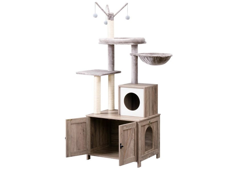 Cat Tree Cat Scratcher Furniture with Car Litter Box Cabinet 60cm x 150cm Carousel 2