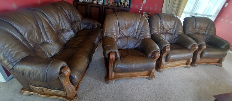 Lounge suite oak and leather63617767124993114