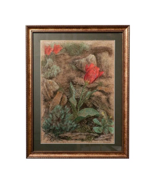 Abstract expressionist landscape of a flower garden with red tulips Carousel 1