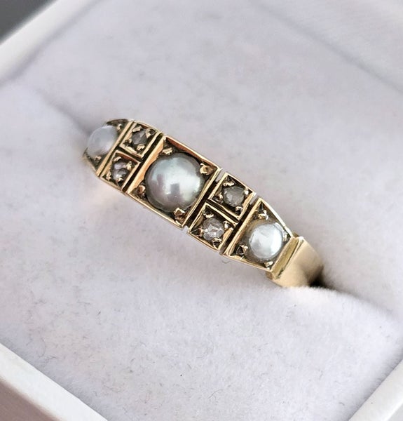 Natural pearl and rose cut diamonds 1879 London 15ct gold Carousel 2