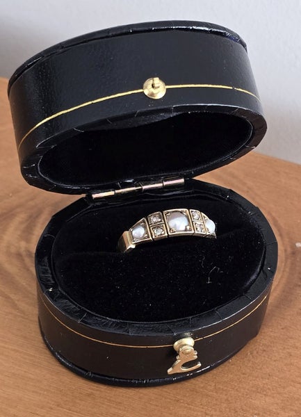 Natural pearl and rose cut diamonds 1879 London 15ct gold Carousel 1
