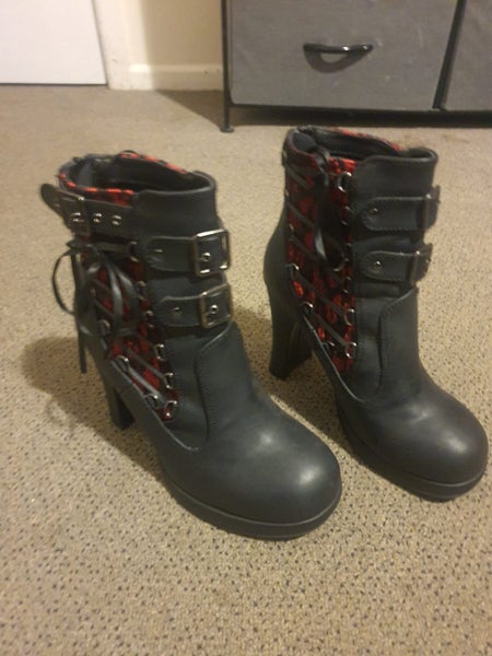 CRYPTO-51 Black-Red Lace Vegan Leather Boots63617768820866116
