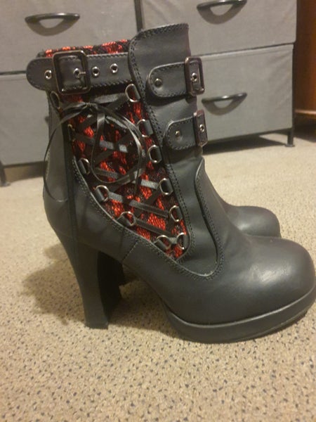 CRYPTO-51 Black-Red Lace Vegan Leather Boots63617768820866111