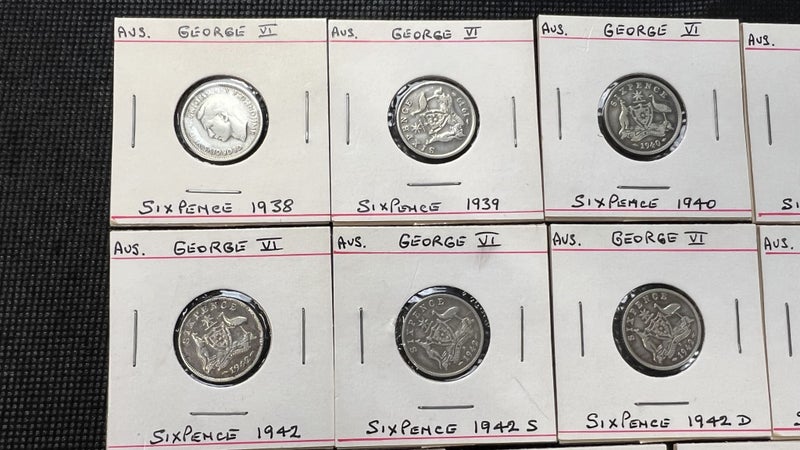 10 x Different Date Australian Sterling Silver Six Pence 1938-1945 - Lot E951 Carousel 2